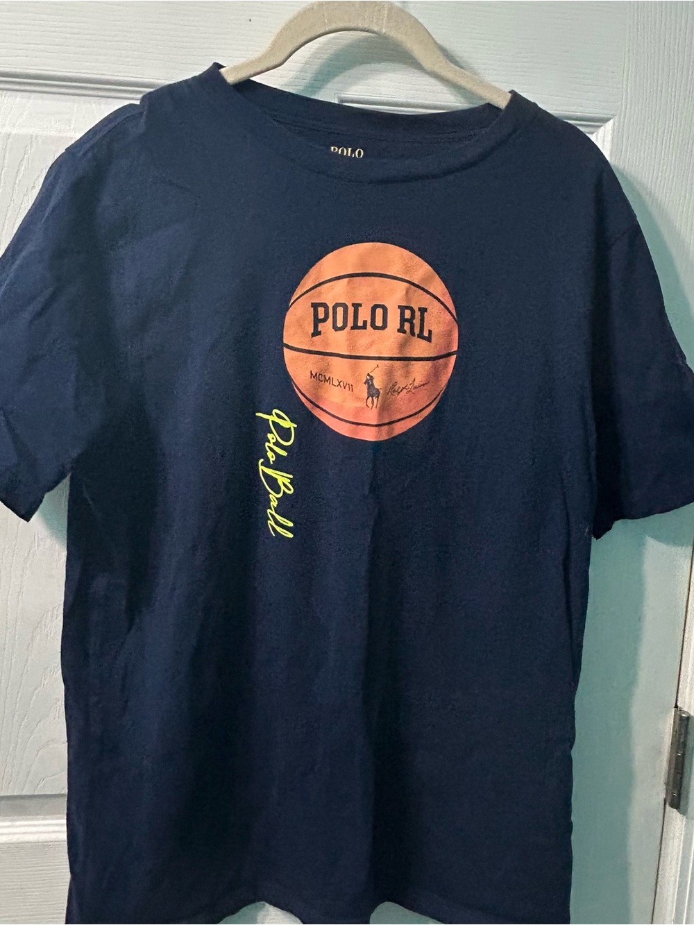 Polo by Ralph Lauren Navy Tee with Yellow and Pink Graphic‎